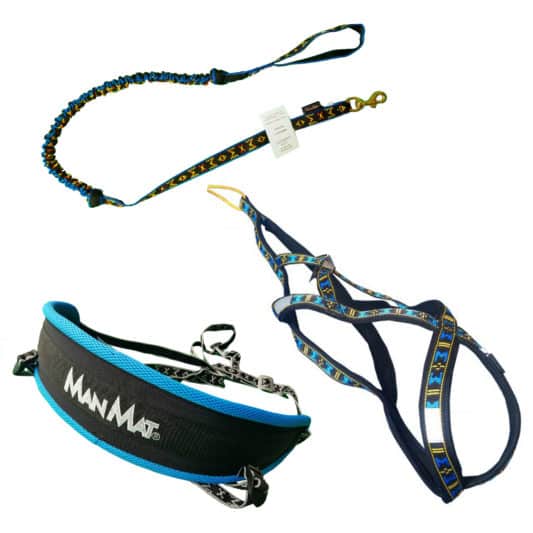 kit canicross equipement ligne baudrier harnais canicross bleu