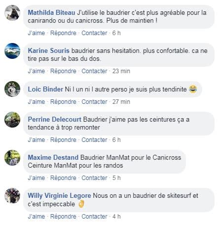 baudrier ou ceinture canicross - avis facebook