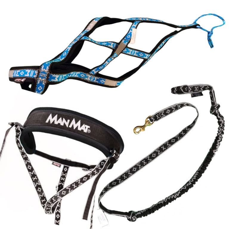 KIT CANICROSS Blue Grey: ceinture canicross, laisse et harnais chien