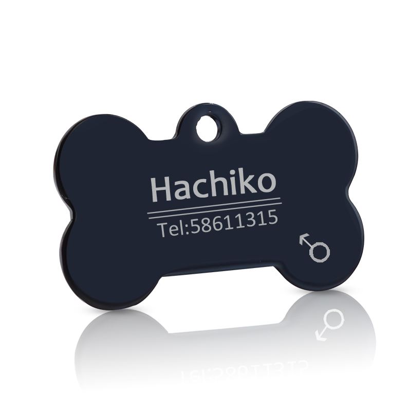medaille chien os personnalise noir gravue offert