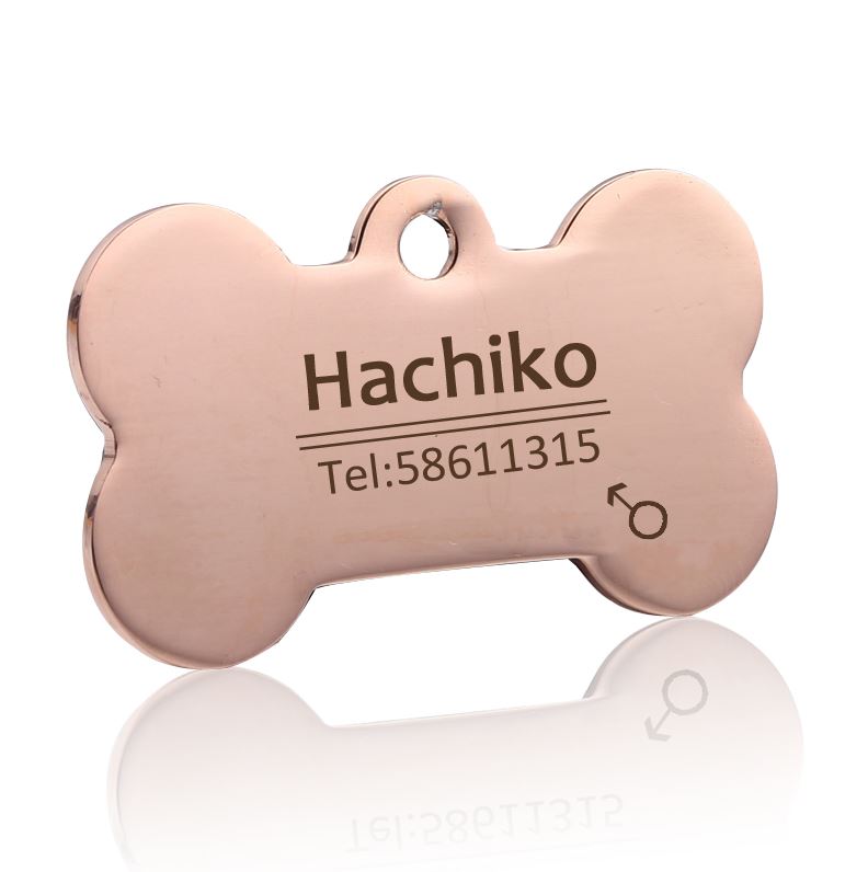 medaille chien os personnalise or rose gravue offert