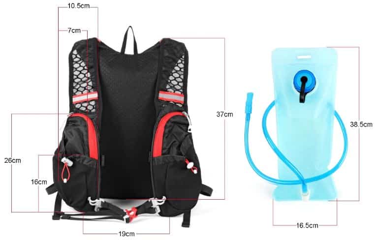 sac d'hydratation canitrail taille dimensions
