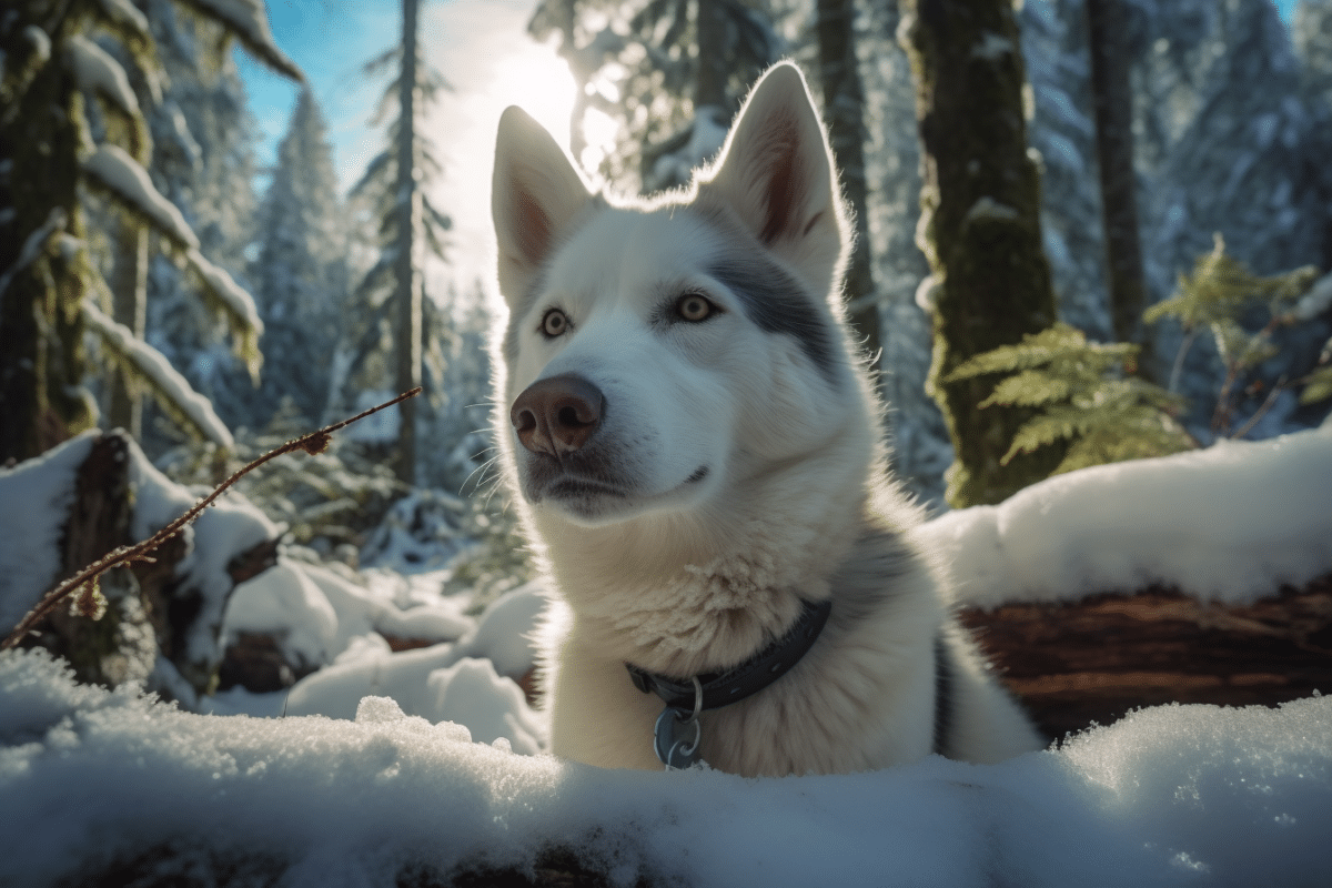 Husky de Sibérie dans la neige des Alpes en France